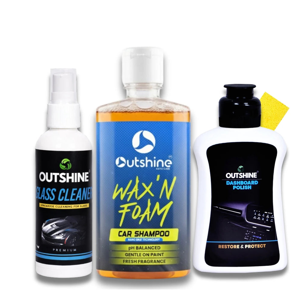3-in-1 Car Care Combo – Shampoo, Dashboard Polish & Glass Cleaner