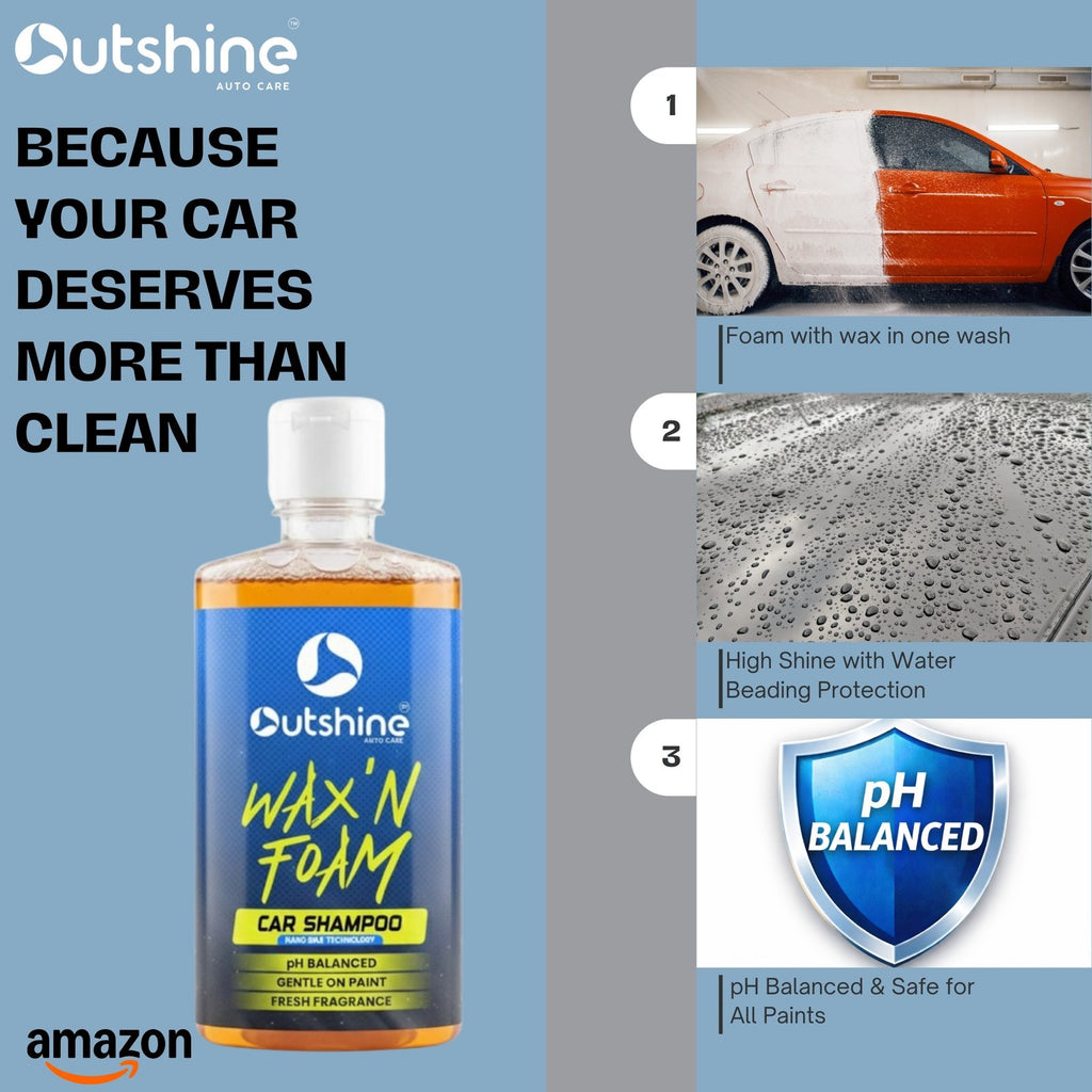 Outshine 3-in-1 Car Care Combo – Wax Shampoo, Dashboard Polish & Glass Cleaner