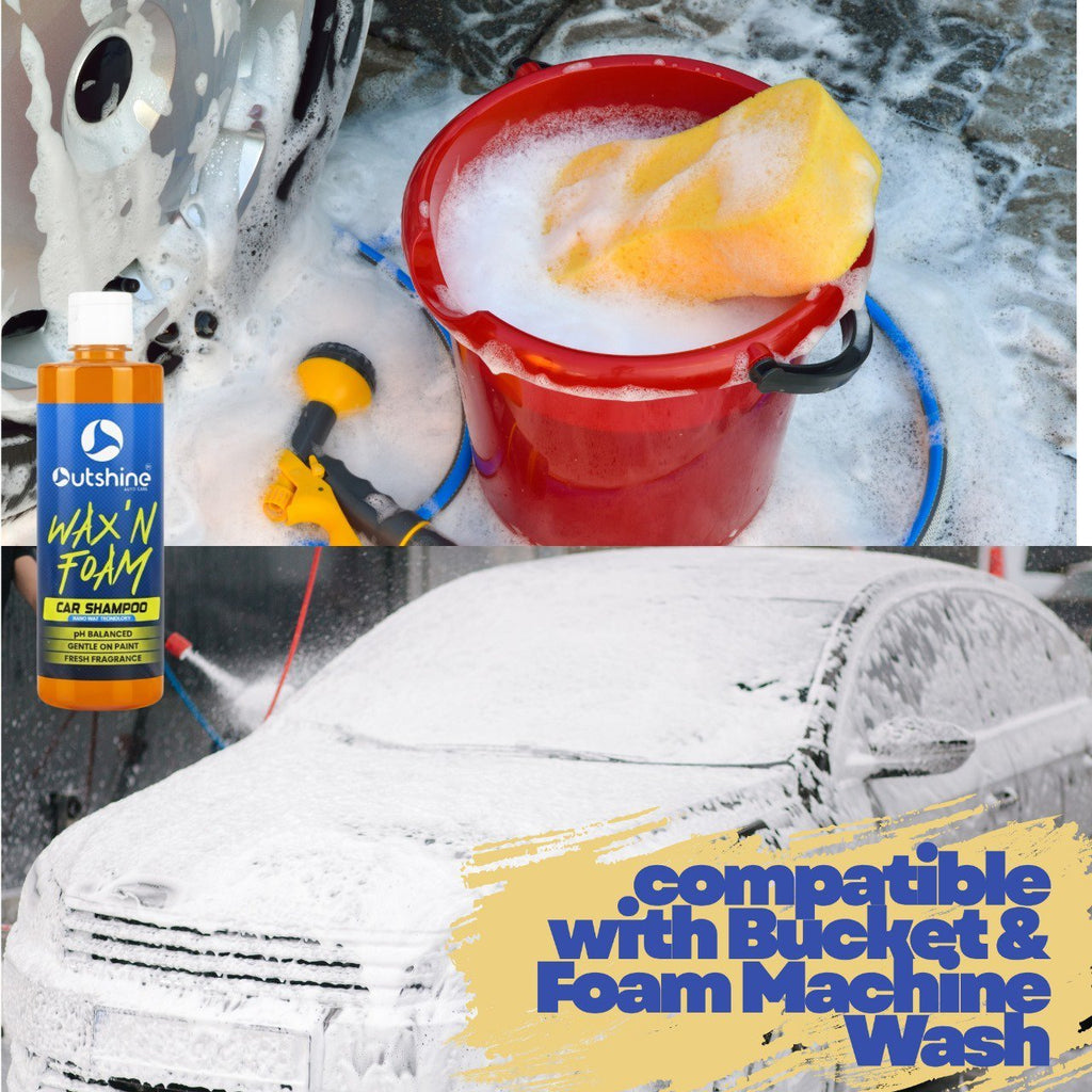 Outshine Wax & Foam Car Shampoo with microfiber glove