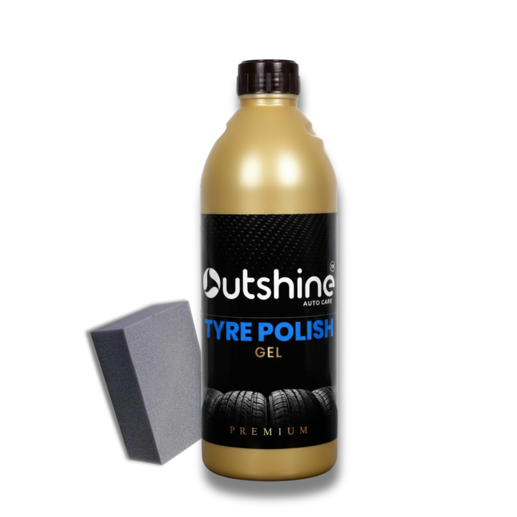 Outshine Premium Tyre Polish Gel applied on car tyres